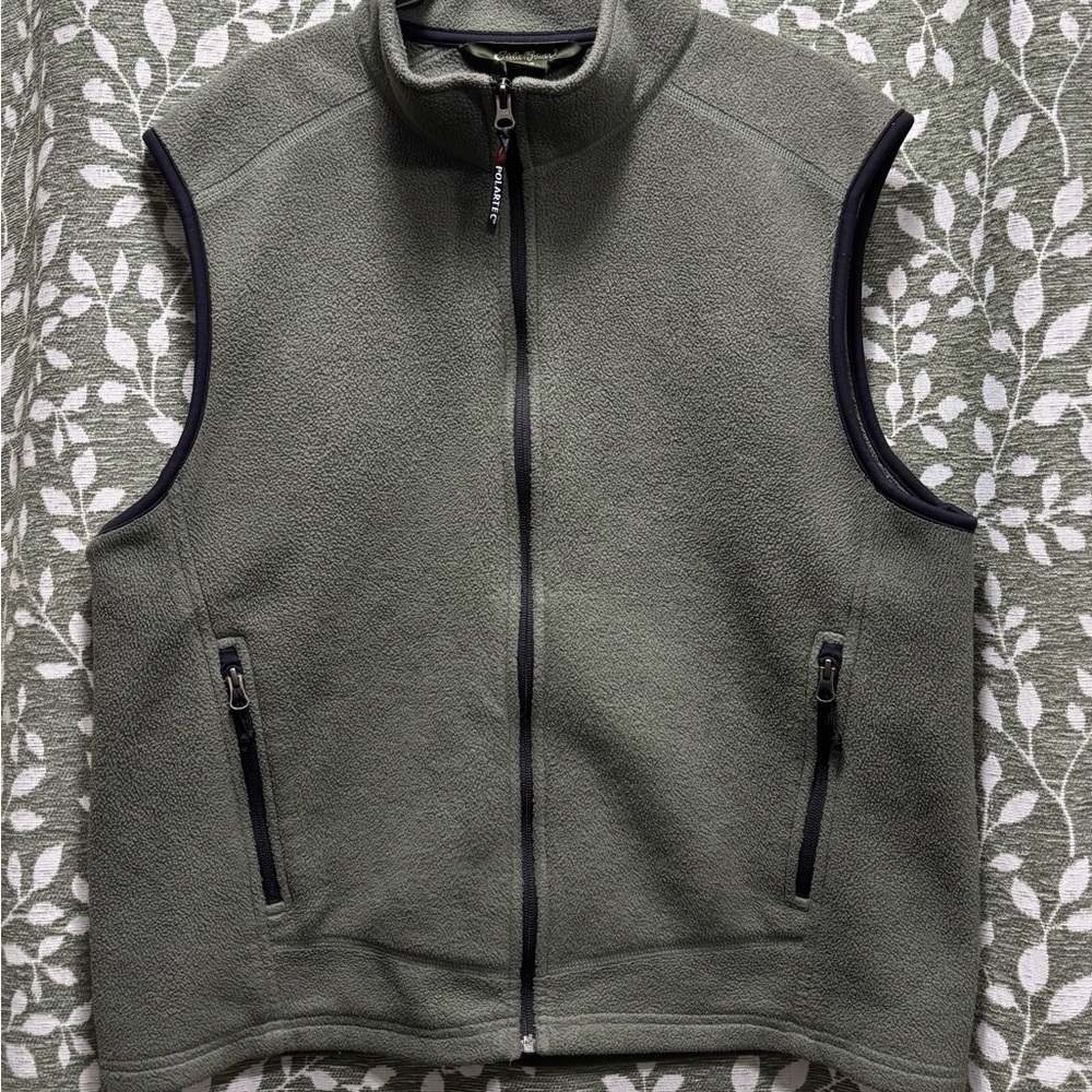 Men's Large Eddie Bauer Polartec Classic Green Fleece Vest Full Zip